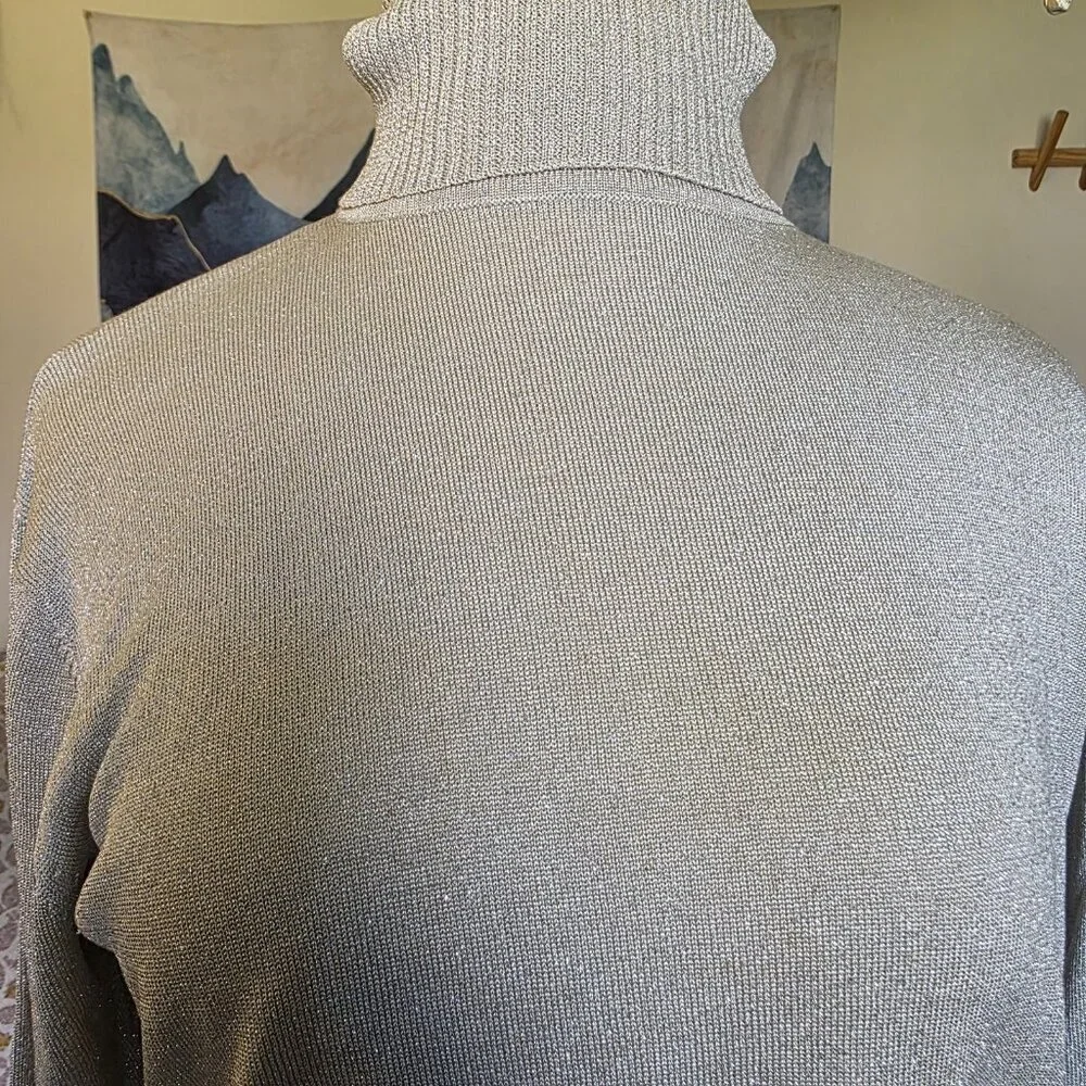 Composition NY Silk Blend Metallic Shimmer Turtleneck Sweater L Taupe Beige